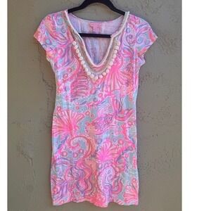 Lilly Pulitzer Pink Harper Shift Dress Embellished Resortwear Tropical Vacation